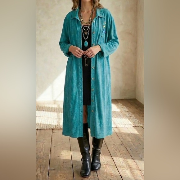 Alchemy Other - Long Teal Button-Front Robe Coat